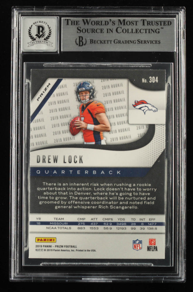 Drew Lock Signed 2019 Panini Prizm Prizms Lazer #304 - Autograph Grade Beckett 10 - Rookie Card