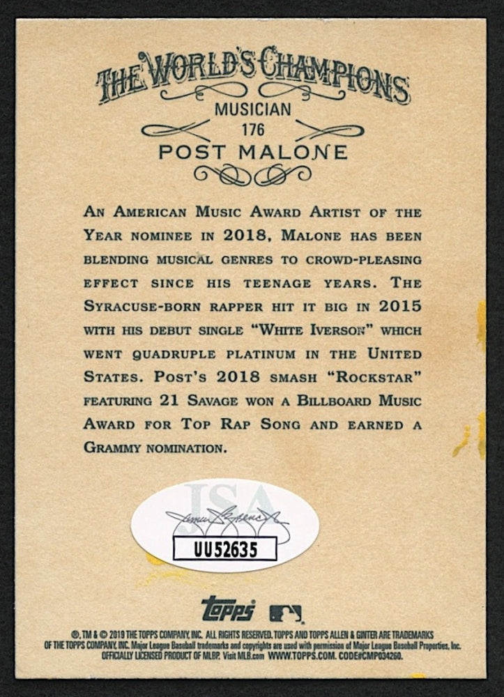 Post Malone Signed (JSA) 2019 Topps Allen and Ginter #176 Trading Card