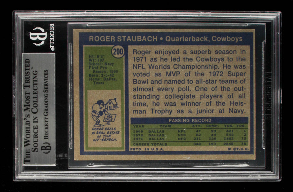 Roger Staubach Signed 1972 Topps #200 (BGS) Rookie Card