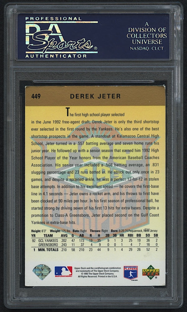 Derek Jeter Signed 1993 Upper Deck  (PSA Encapsulated) Rookie Card