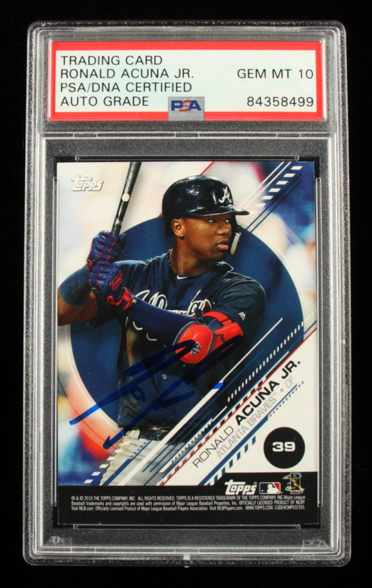 Ronald Acuna Jr. Signed 2019 Topps Stickers #39 Miguel Cabrera - Autograph Graded PSA 10