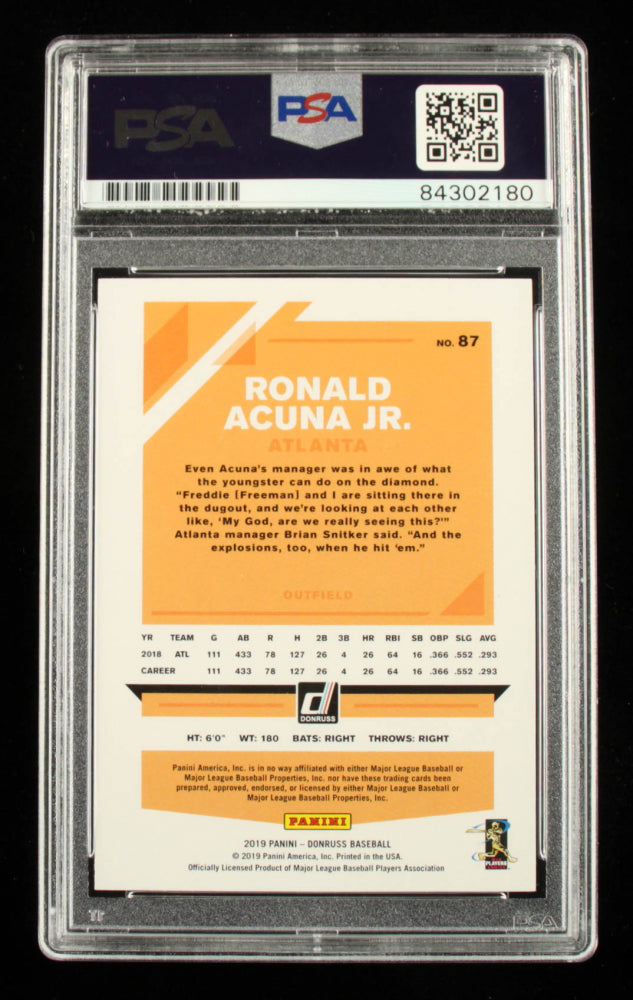 Ronald Acuna Jr. Signed 2019 Donruss #87 - Autograph Graded PSA 10