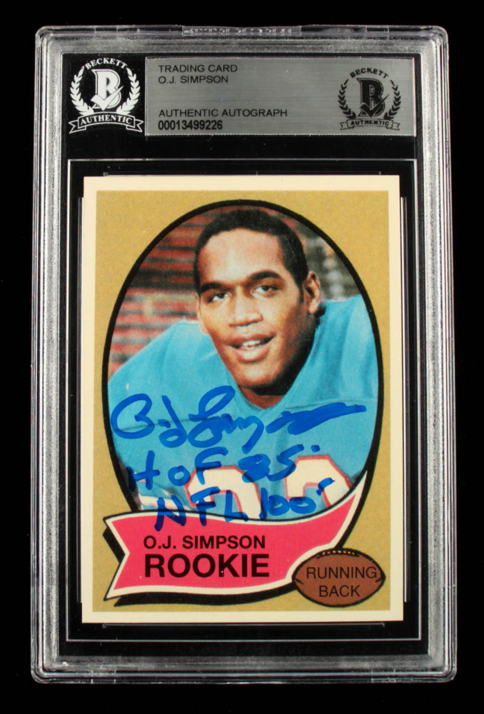 O.J. Simpson Signed 1970 Topps #90 Inscribed "HOF 85" & "NFL 100" (BGS) - Rookie Reprint Card