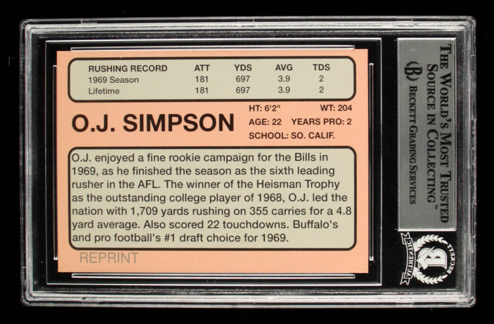 O.J. Simpson Signed 1970 Topps #90 Inscribed "HOF 85" & "NFL 100" (BGS) - Rookie Reprint Card