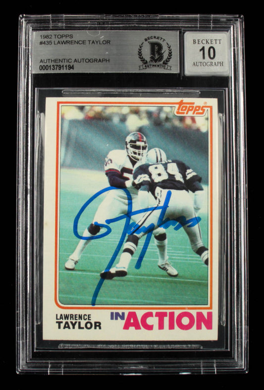 Lawrence Taylor Signed 1982 Topps #435 IA - Rookie Card- Autograph Graded (BGS) 10