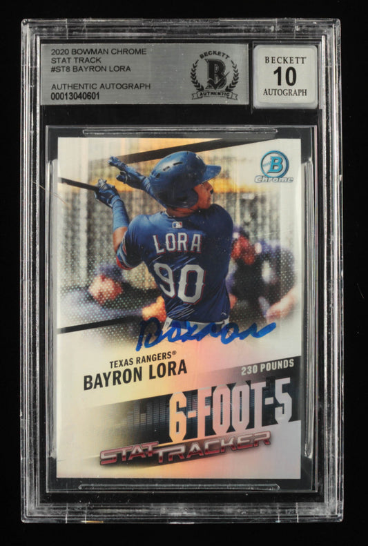 Bayron Lora Signed 2020 Bowman Chrome Stat Track #ST8 - Autograph Graded Beckett (BGS) 10 - Rookie Card