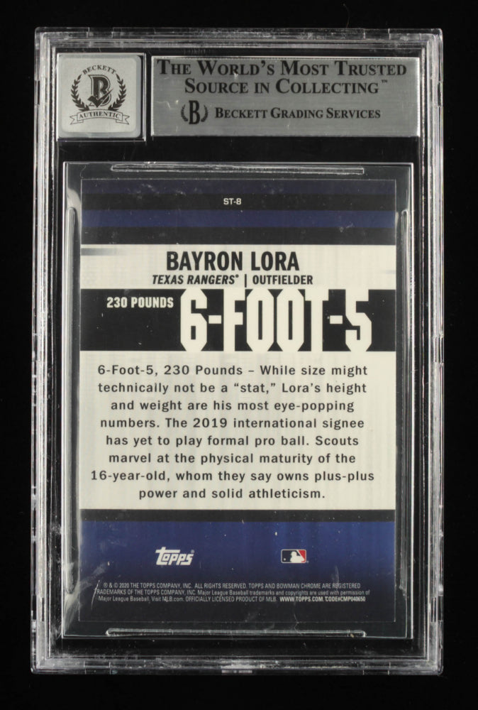 Bayron Lora Signed 2020 Bowman Chrome Stat Track #ST8 - Autograph Graded Beckett (BGS) 10 - Rookie Card