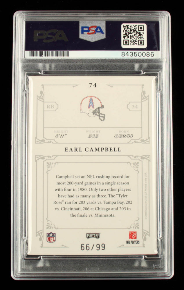 Earl Campbell Signed 2008 Playoff National Treasures #74 #66/99 Inscribed "HOF 91"  Serially Numbered # 66 / 99 | Autograph Graded PSA 10