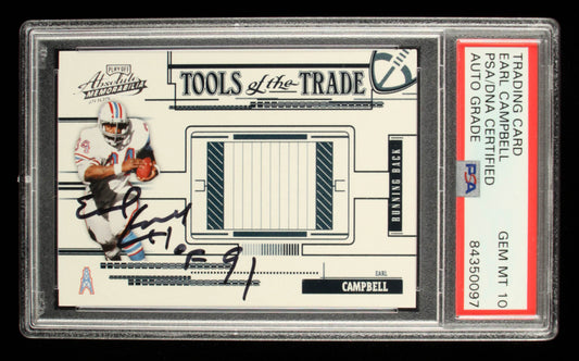 Earl Campbell Signed 2005 Absolute Memorabilia Tools of the Trade Blue #30 Inscribed "HOF 91"  Serially Numbered # 86 / 150 | Autograph Graded PSA 10