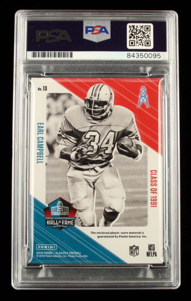 Earl Campbell Signed 2018 Classics Canton Collection Swatches #13 Inscribed "HOF 91" - Autograph Graded PSA 10