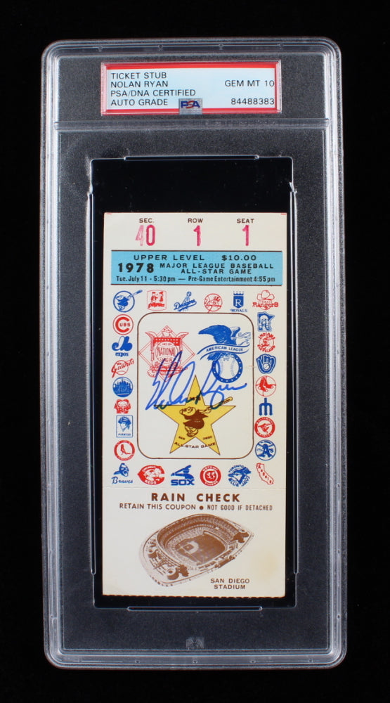 Nolan Ryan Signed 1978 All-Star Game Ticket - Autograph Graded (PSA) 10