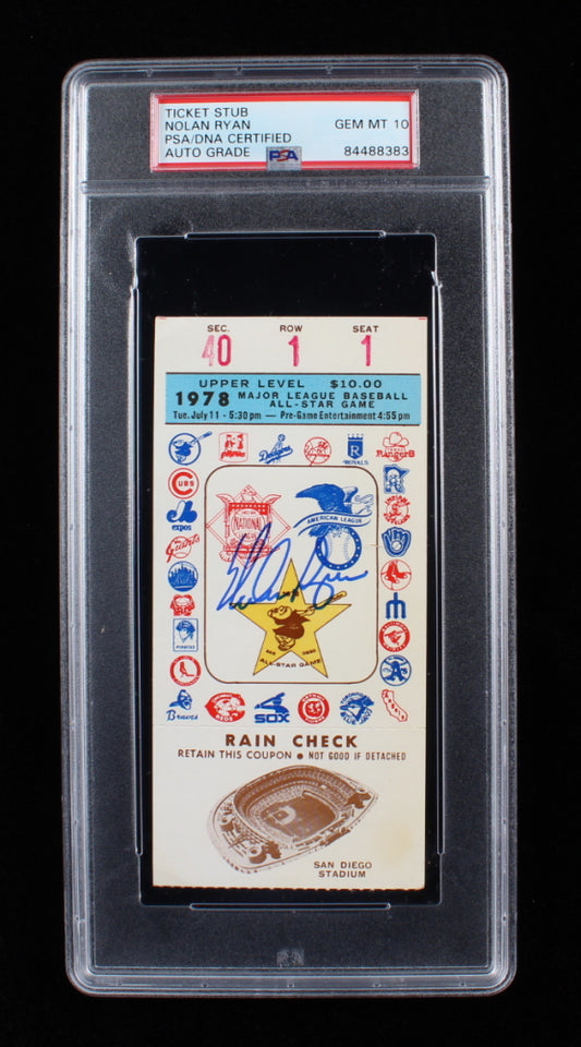 Nolan Ryan Signed 1978 All-Star Game Ticket - Autograph Graded (PSA) 10