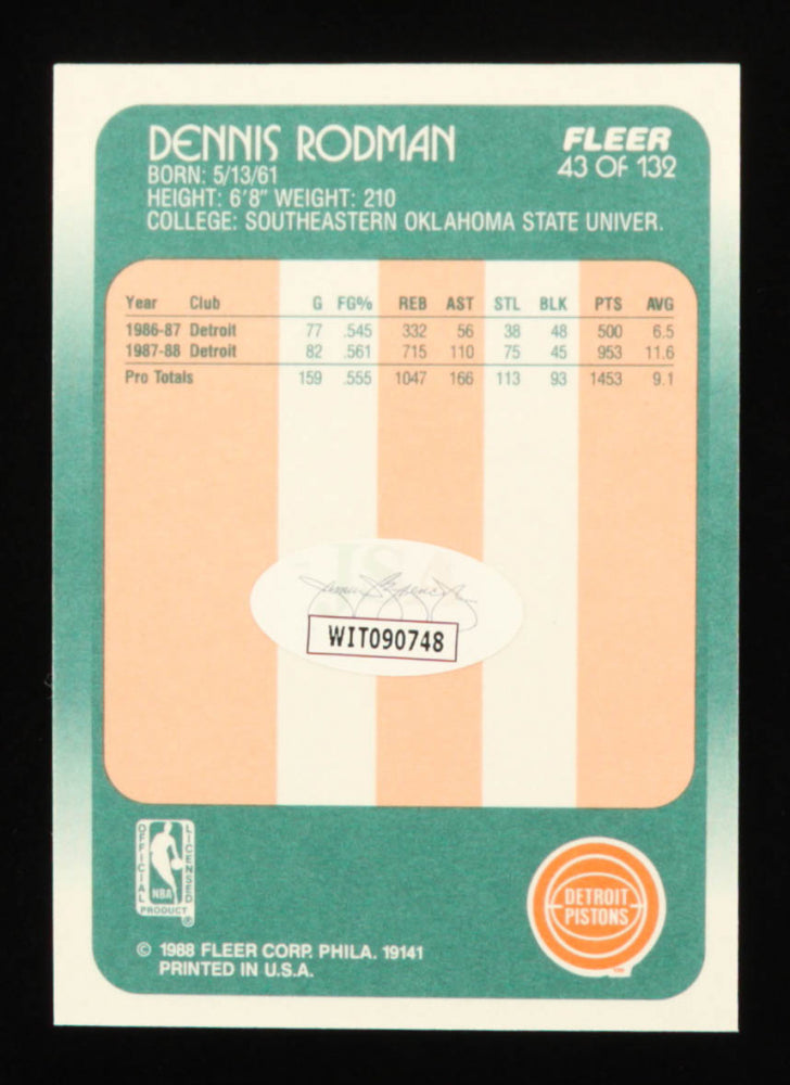 Dennis Rodman Signed 1988-89 Fleer #43 (JSA) - Rookie Card