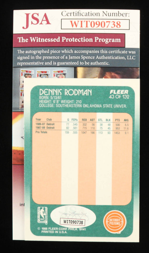 Dennis Rodman Signed 1988-89 Fleer #43 (JSA) - Rookie Card