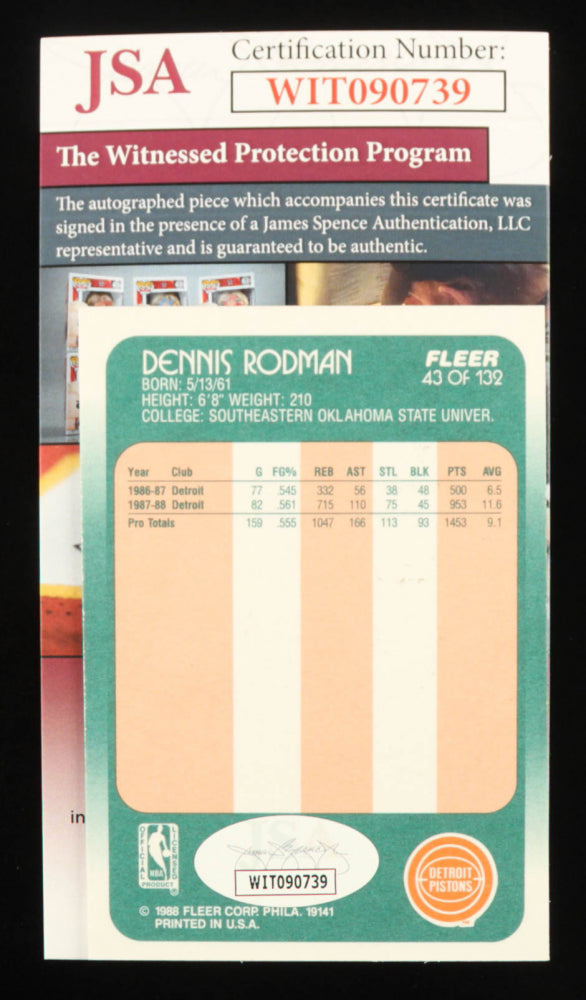 Dennis Rodman Signed 1988-89 Fleer #43 (JSA) - Rookie Card