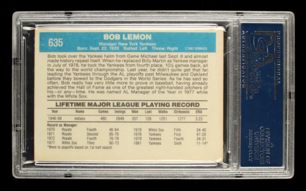 Bob Lemon Signed 1982 Donruss #635 MG (PSA)