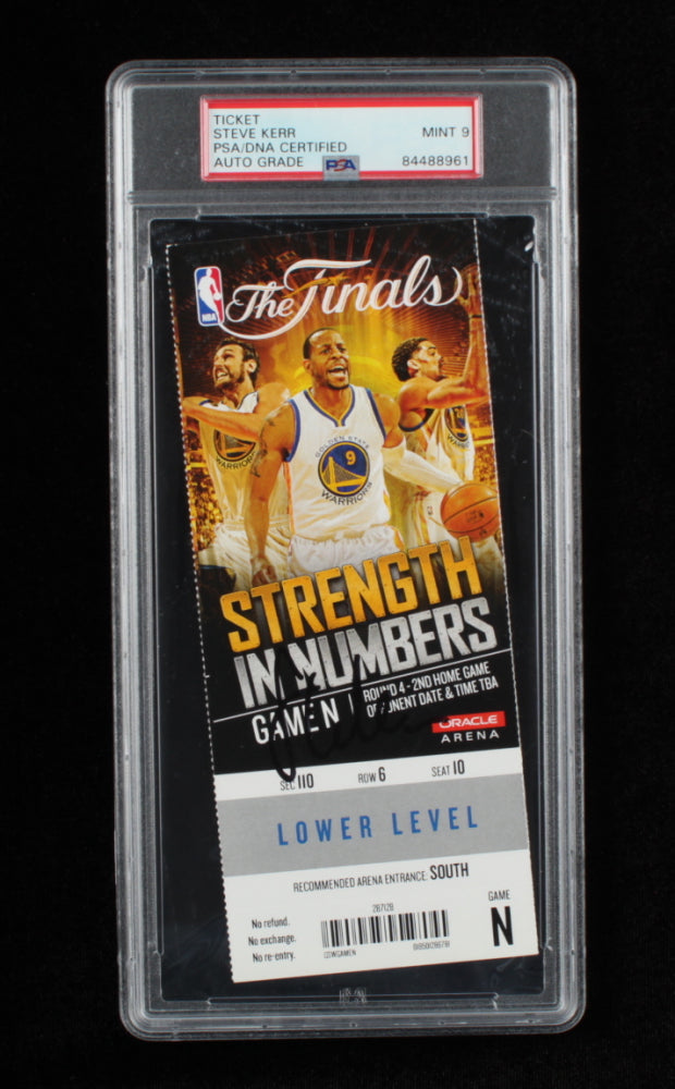 Steve Kerr Signed 2015 NBA Finals Game 2 Ticket - Autograph Graded (PSA) 9