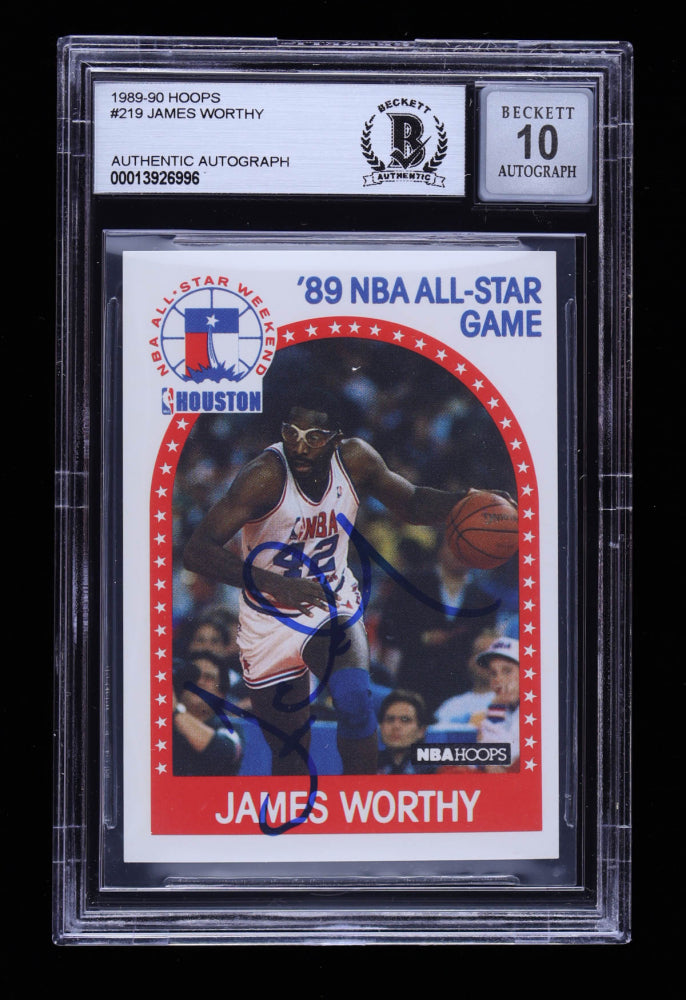 James Worthy Signed 1989-90 Hoops #219 AS / Autograph Graded Beckett (BGS) 10