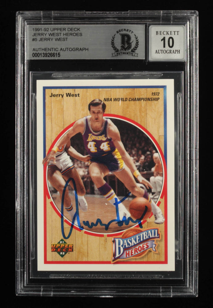 Jerry West Signed 1991-92 Upper Deck Jerry West Heroes #5 1972 NBA World / Championship Autograph Graded Beckett (BGS) 10