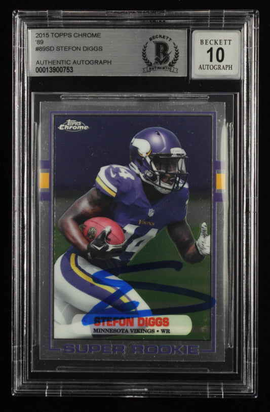 Stefon Diggs Signed 2015 Topps Chrome '89 #89SD - Autograph Graded Beckett (BGS) 10 - Rookie Card