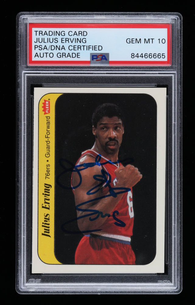 Julius "Dr. J" Erving Signed 1986-87 Fleer Stickers #5 (PSA) Autograph Graded PSA 10