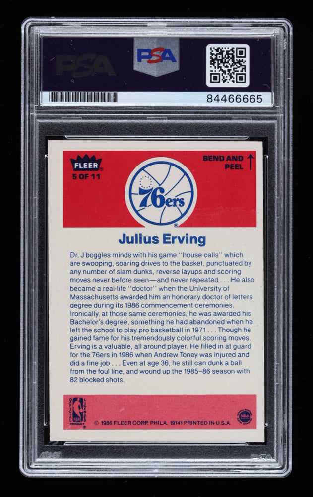 Julius "Dr. J" Erving Signed 1986-87 Fleer Stickers #5 (PSA) Autograph Graded PSA 10