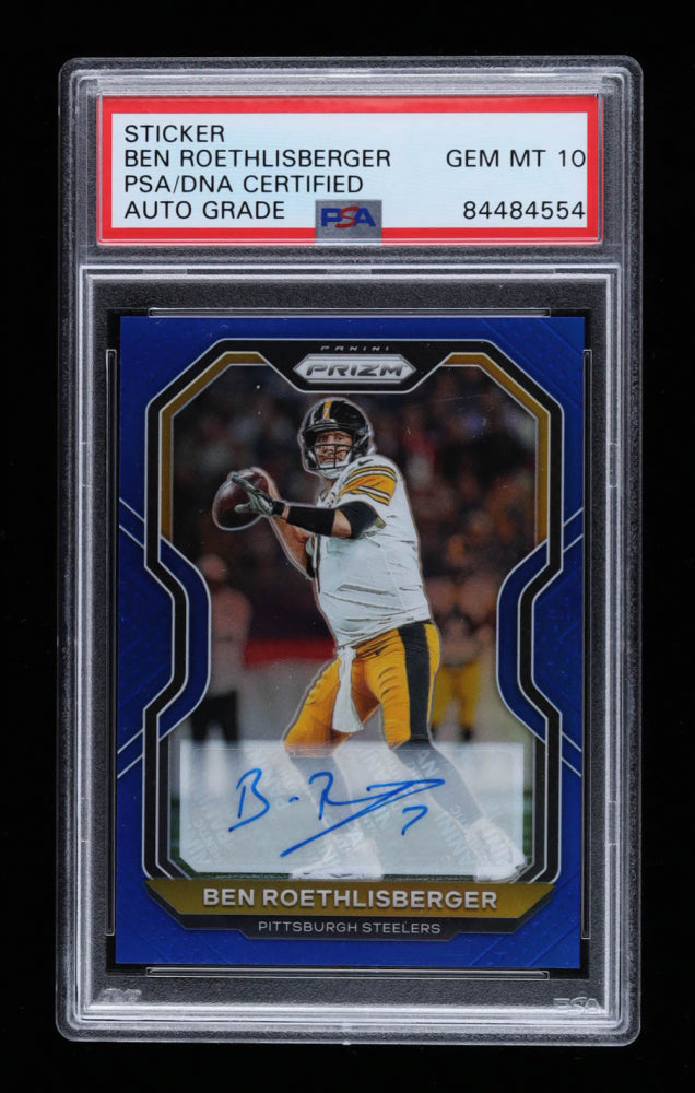 Ben Roethlisberger 2020 Panini Prizm Autographs Prizms Blue #65 - Autograph Graded PSA 10 - Serially Numbered #9 / 10