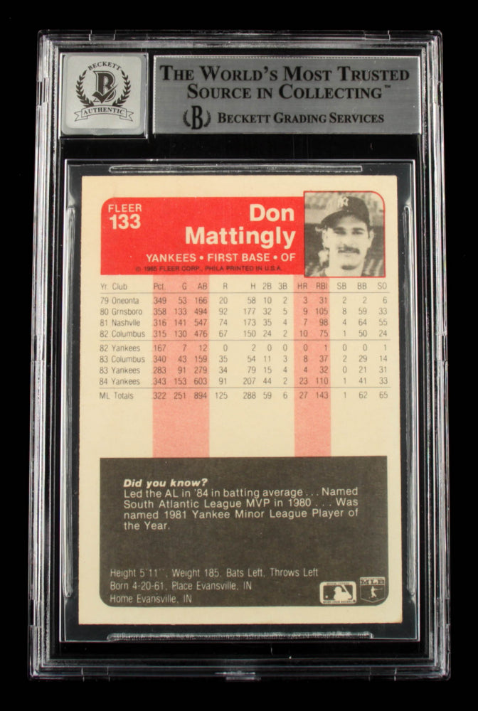 Don Mattingly Signed 1985 Fleer #133 - Autograph Graded Beckett (BGS) 10