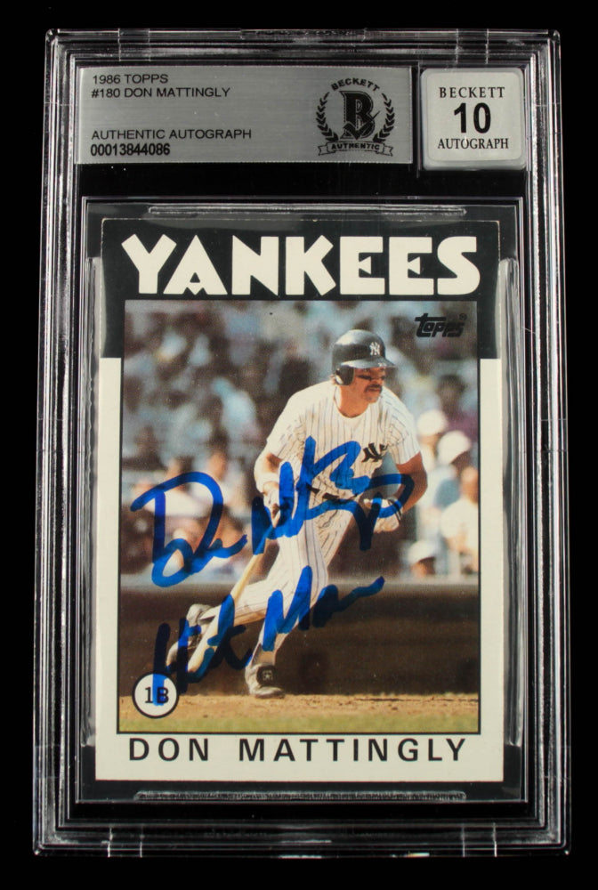 Don Mattingly Signed 1986 Topps #180 Inscribed "Hit Man" - Autograph Graded Beckett (BGS) 10