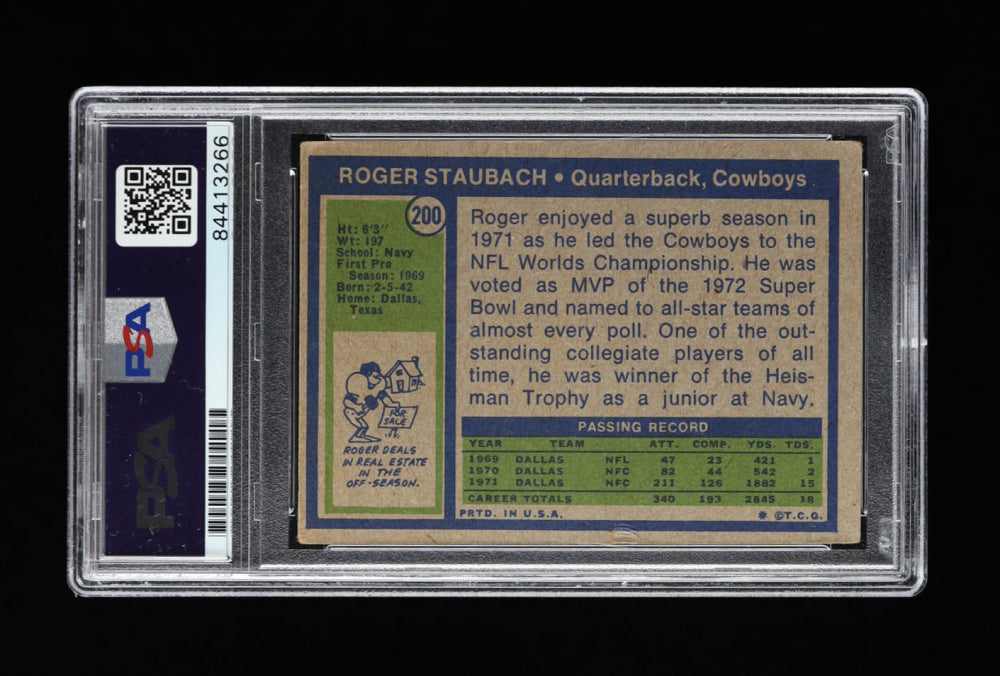 Roger Staubach Signed 1972 Topps #200 - Autograph Graded PSA 10 - Rookie Card