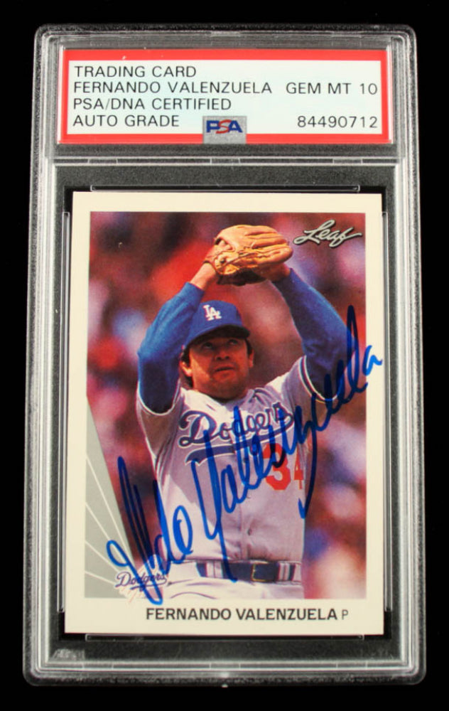 Fernando Valenzuela Signed 1990 Leaf #68 - Autograph Graded PSA 10