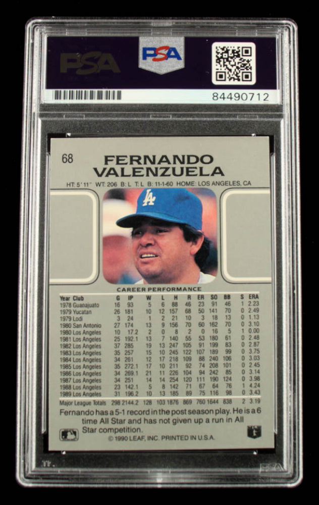 Fernando Valenzuela Signed 1990 Leaf #68 - Autograph Graded PSA 10