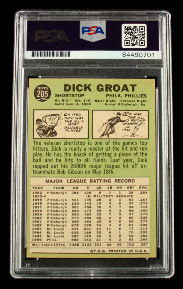 Dick Groat Signed 1967 Topps #205 - Autograph Graded PSA 10