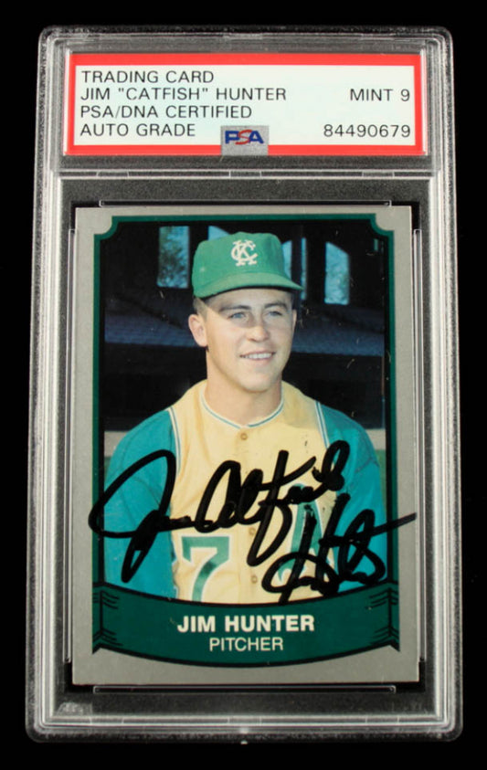Jim "Catfish" Hunter Signed 1989 Pacific Legends II #193 - Autograph Graded PSA 9