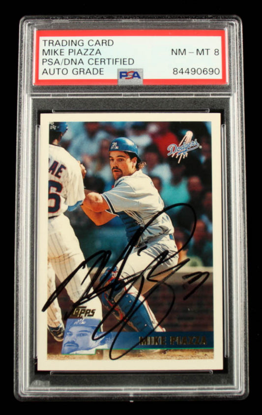 Mike Piazza Signed 1996 Topps #246 - Autograph Graded PSA 8