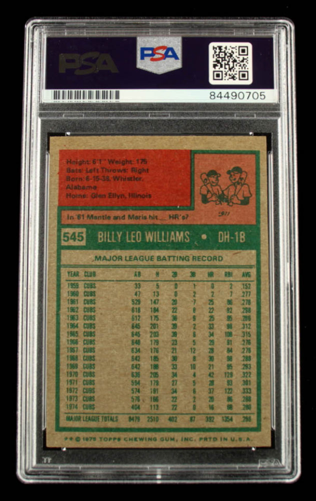 Billy Williams Signed 1975 Topps #545 - Autograph Graded PSA 10