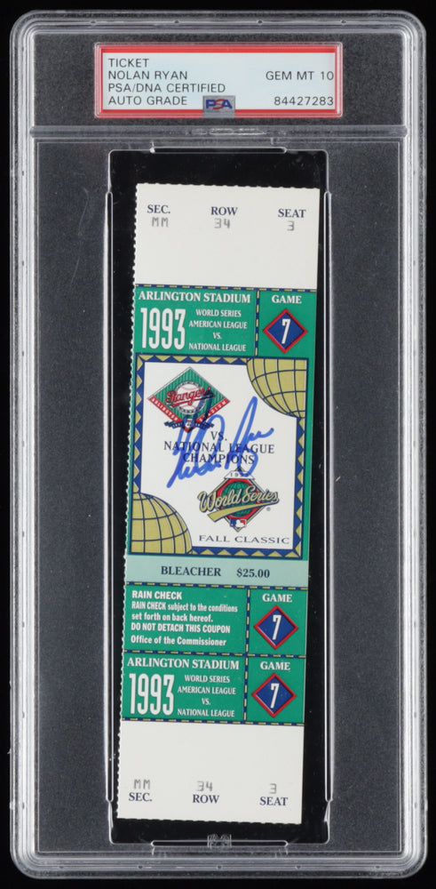 Nolan Ryan Signed 1993 World Series Ticket - Autograph Graded (PSA) 10