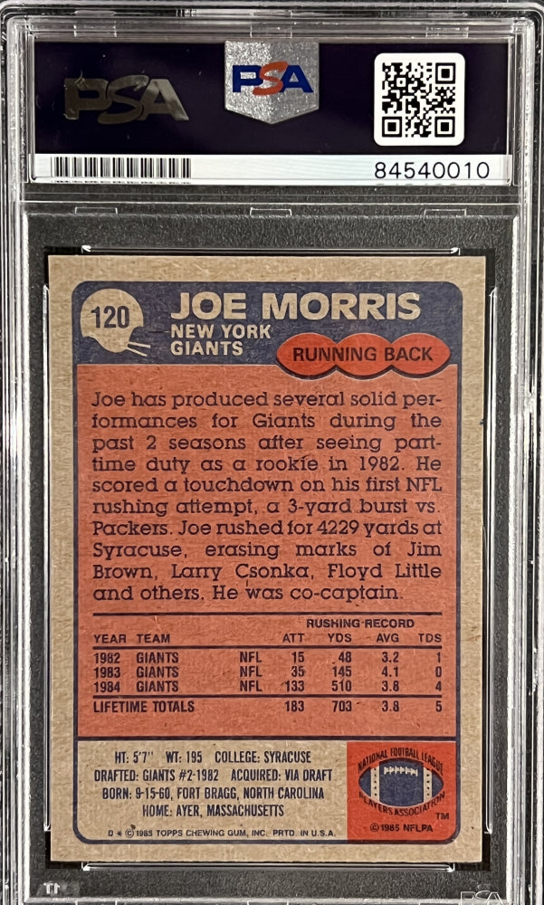Joe Morris Signed 1985 Topps RC #120 (PSA) - Rookie Card