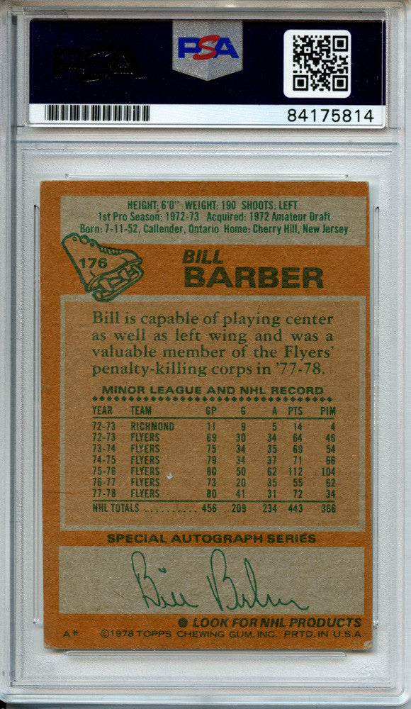 Bill Barber Signed 1978-79 Topps #176 Inscribed "HOF 90" (PSA)