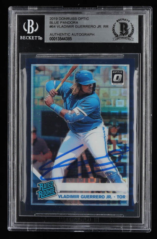 Vladimir Guerrero Jr. Signed 2019 Donruss Optic Blue Pandora #64 RR Serially Numbered #69/99 (BGS) - Rookie Card