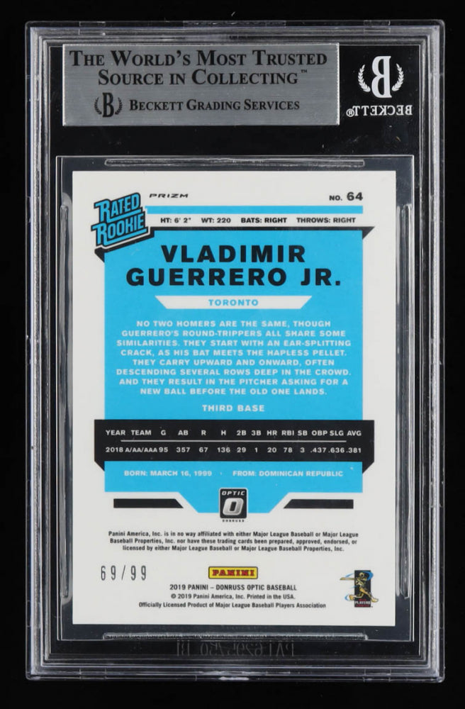 Vladimir Guerrero Jr. Signed 2019 Donruss Optic Blue Pandora #64 RR Serially Numbered #69/99 (BGS) - Rookie Card