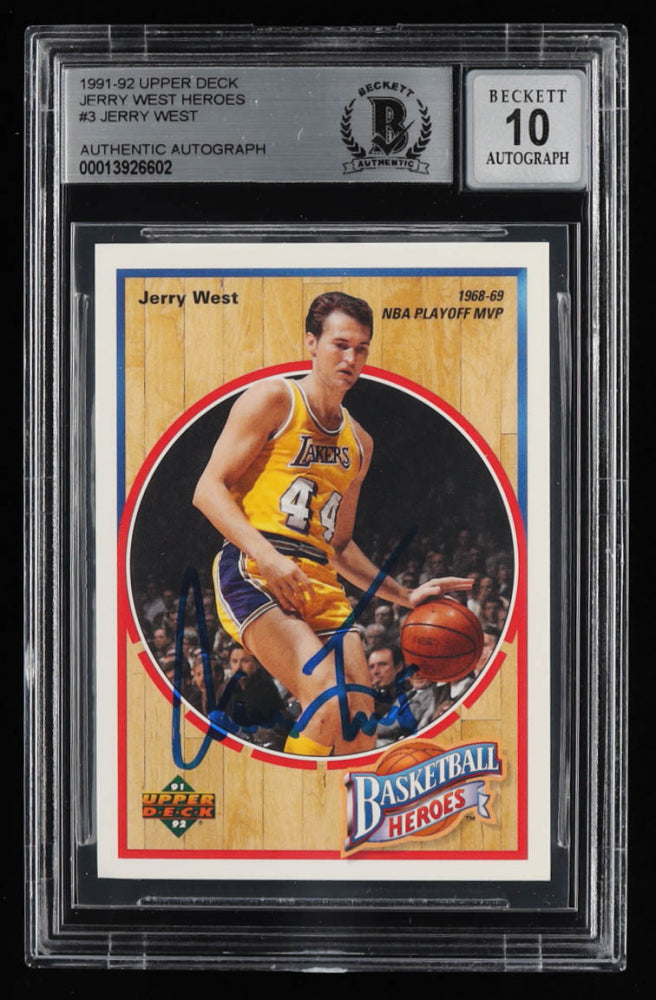 Jerry West Signed 1991-92 Upper Deck Jerry West Heroes 1968-69 NBA Playoff MVP #3 - Autograph Graded BGS 10