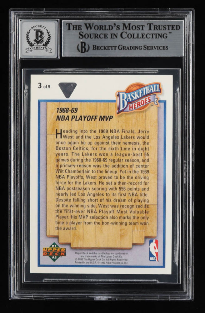 Jerry West Signed 1991-92 Upper Deck Jerry West Heroes 1968-69 NBA Playoff MVP #3 - Autograph Graded BGS 10