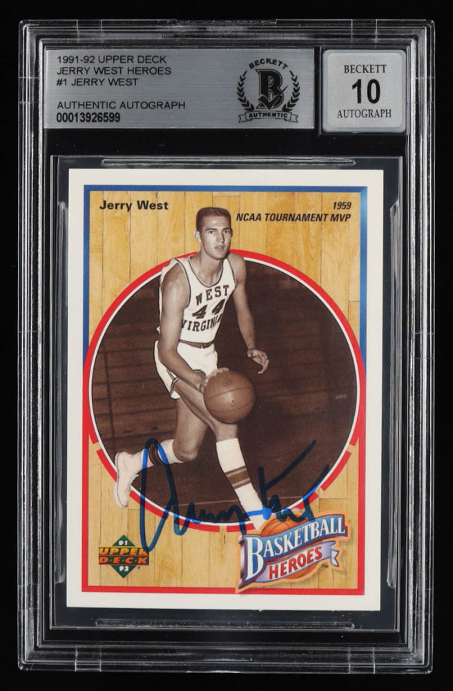 Jerry West Signed 1991-92 Upper Deck Jerry West Heroes 1959 NCAA Tournament MVP #1 - Autograph Graded BGS 10