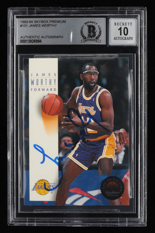 James Worthy Signed 1993-94 SkyBox Premium #101 - Autograph Graded Beckett (BGS) 10