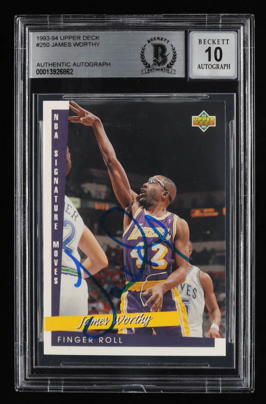 James Worthy Signed 1993-94 Upper Deck SM #250 - Autograph Graded Beckett (BGS) 10