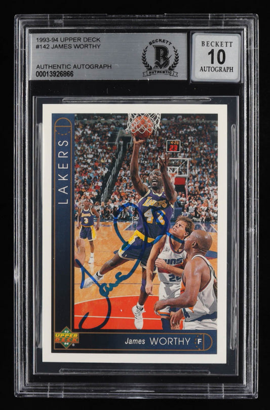 James Worthy Signed 1993-94 Upper Deck #142 - Autograph Graded Beckett (BGS) 10