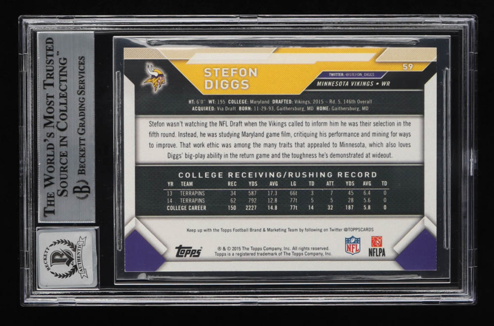 Stefon Diggs Signed 2015 Topps Take It to the House #59 - Autograph Graded Beckett (BGS) 10 - Rookie Card