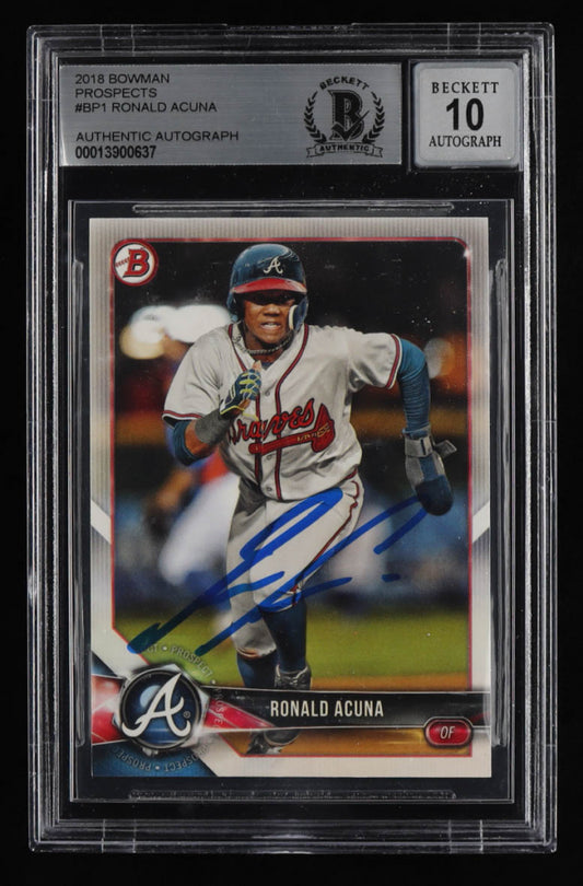 Ronald Acuna Signed 2018 Bowman Prospects #BP1 - Autograph Graded BGS 10 - Rookie Card