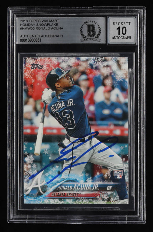 Ronald Acuna Jr. Signed 2018 Topps Walmart Holiday Snowflake #HMW50 - Autograph Graded BGS 10 - Rookie Card
